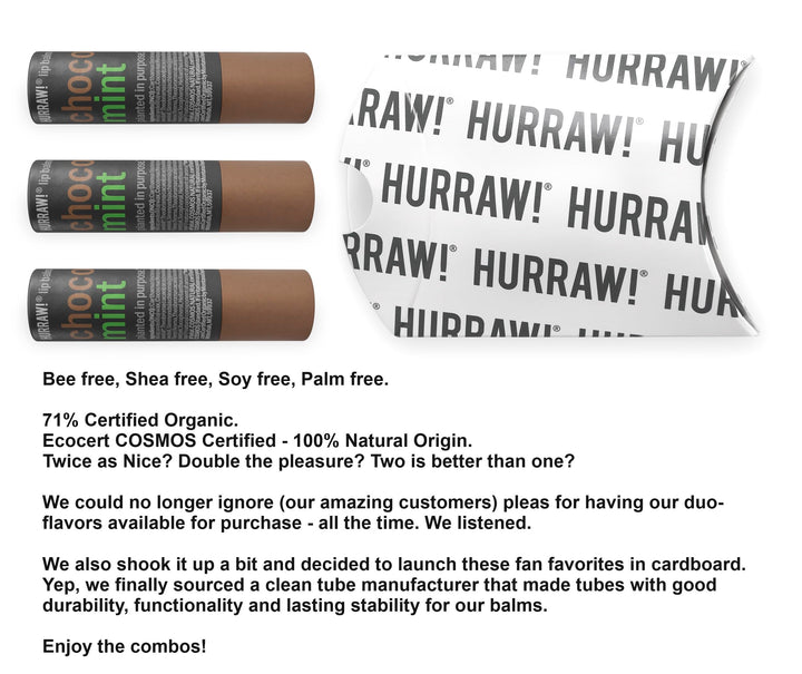 Hurraw! Chocolate & Mint Lip Balm, 3 Pack: Plastic-Free with new cardboard push-up tube. Certified Organic, All Natural Origin, Vegan & Cruelty Free. Gluten, Bee, Shea, Soy & Palm Free. Made in USA