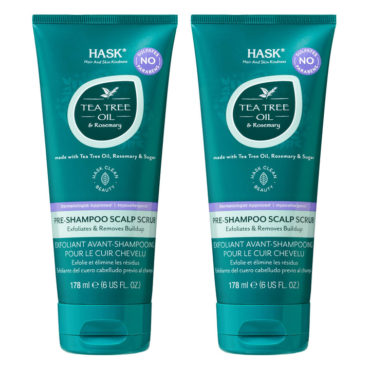 HASK TEA TREE OIL & ROSEMARY Pre-Shampoo Scalp Scrub for All Hair Types, Color Safe, Gluten-Free, Sulfate-Free, Paraben-Free, Cruelty-Free - Pack of 2