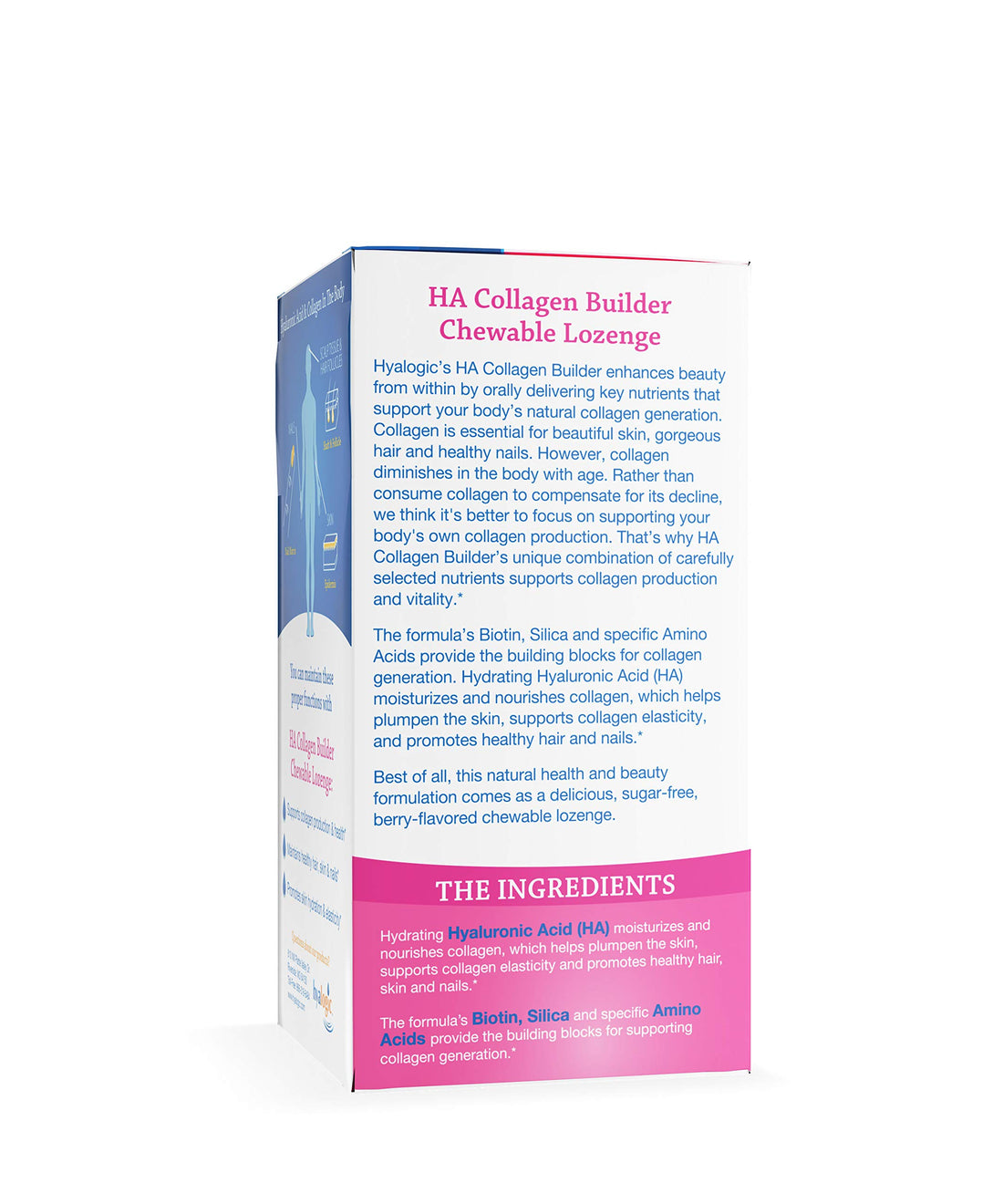 Hyalogic Hair Skin & Nails Hyaluronic Acid Collagen Builder – Delicious Berry Flavored Collagen Boost Chewable Lozenges – Sugar Free Vegan Collagen Ideal to Enhance Your Natural Beauty – 30 Count
