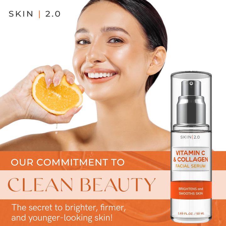 Skin 2.0 Vitamin C Serum - Dermatologist Tested, Anti-Aging & Dark Spot Remover - Brightening, Clean Beauty, Cruelty-Free, Korean Skincare for Glass Skin, All Skin Types - 1.69 Fl. oz