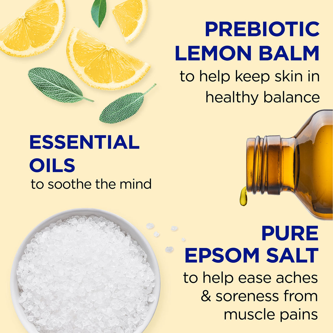 Dr Teal's Pure Epsom Magnesium Salt Soak, Prebiotic Lemon Balm & Essential Oil, 3 lbs (Pack of 4)