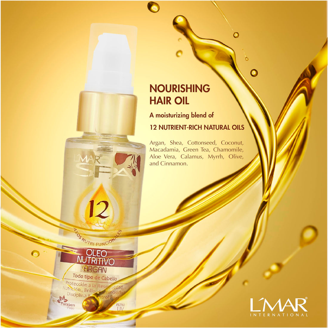 L'MAR Nutritive Argan Oil Hair Treatment with 12 Natural Oils Elixir for Softer and Healthier Hair