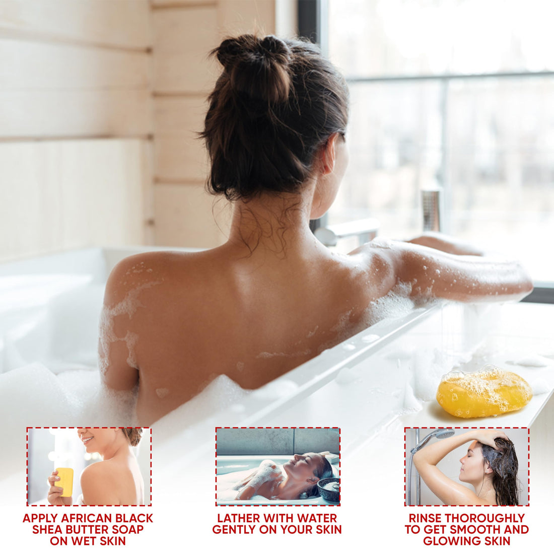 HERBOGANIC Africal Black soap With Shea Butter Herbal Soap | Pack of 3 of 5oz soap Bar | Natural Bar Soap for Face and Body | Hydrating and Nourishing | Suitable for Men and Women