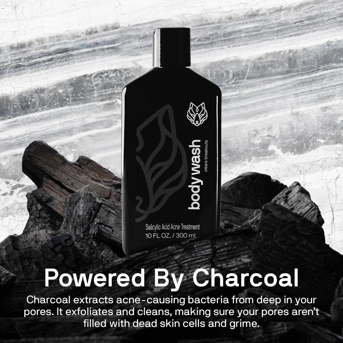 Black Wolf Salicylic Acid Body Wash for Men - 10 Fl Oz Men's Acne Body Wash - Charcoal Helps Reduce Acne Breakouts & Cleanse Your Skin - Full Coverage & Deep Clean Treatment - Men's Bodywash