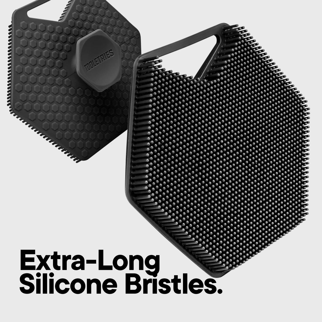 TOOLETRIES Body Scrubber 2.0 & Shower Hook - Silicone Scrubber for Cleaning and Exfoliating with Storage Hook - Extra Long Bristles with Ergonomic Handle, Long-Lasting & Easy to Clean