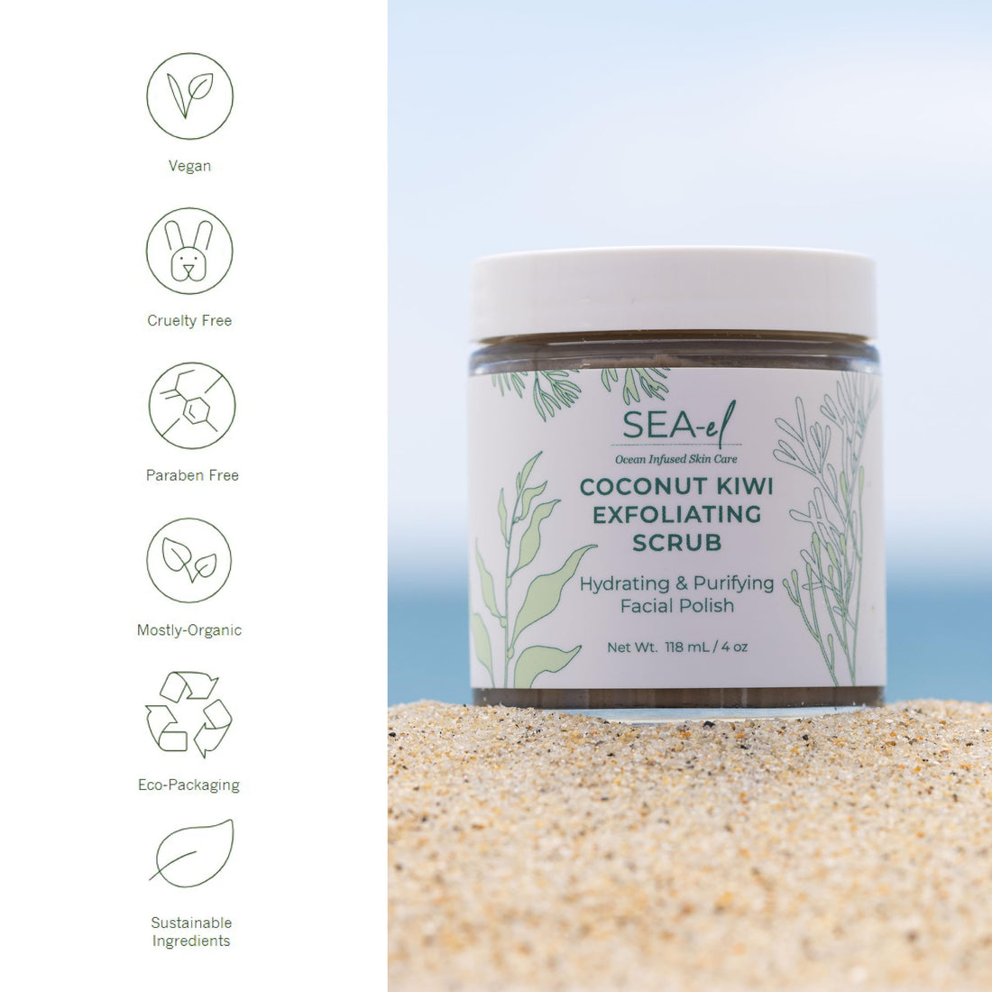 Sea-El Coconut Kiwi Face Scrub, 4 Ounce