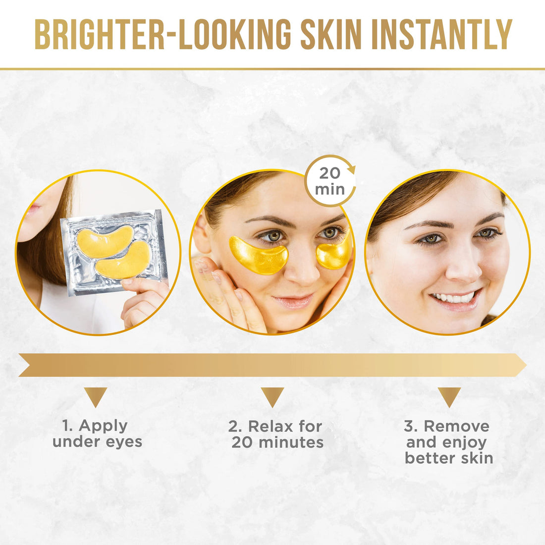 24K Gold Eye Masks - 15 Pairs - Under Eye Bags & Dark Circles Treatment - Feel Fresh & Revitalized.