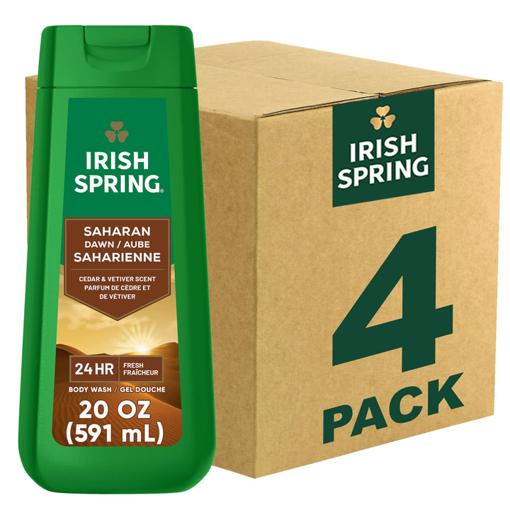 Irish Spring Saharan Dawn Moisturizing Body Wash for Men, 24 Hour Fresh, Face and Body Wash, Men’s Body Wash, Paraben Free, Cedar and Vetiver Scent, 20 fl oz Bottle (Pack of 4)