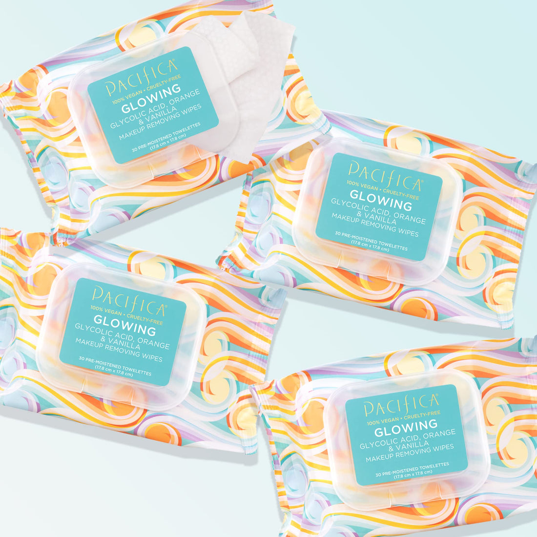 Pacifica Beauty | Glowing Makeup Remover Wipes | Gycolic Acid, Coconut Water, Aloe Infused | Daily Cleansing + Exfoliating | Clean Skin Care | Plant Fiber Facial Towelettes | Vegan + Cruelty Free