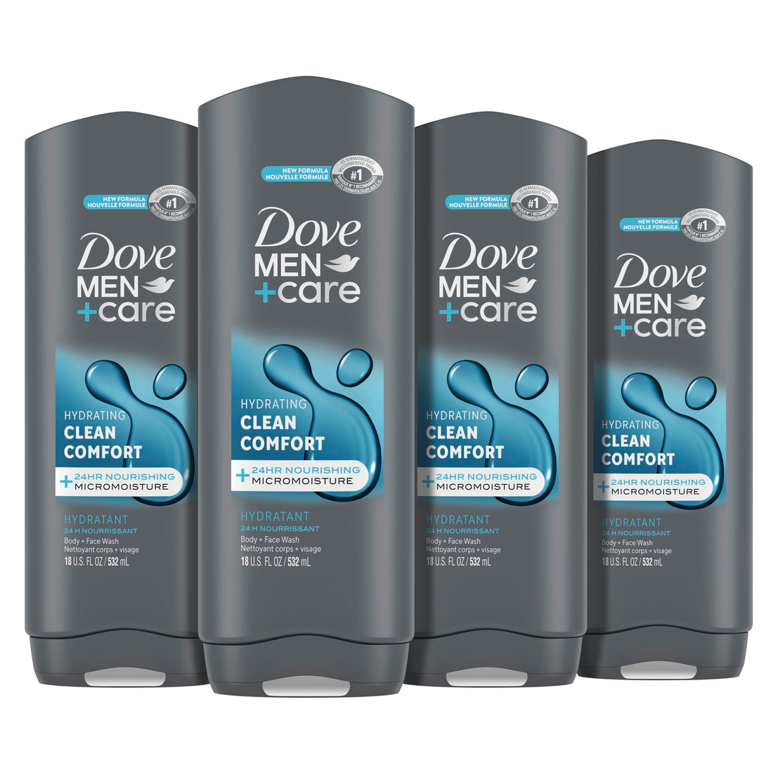 Dove Men+Care Body and Face Wash for Healthier and Stronger Skin Clean Comfort Effectively Washes Away Bacteria While Nourishing Your Skin 18 oz 4 Count