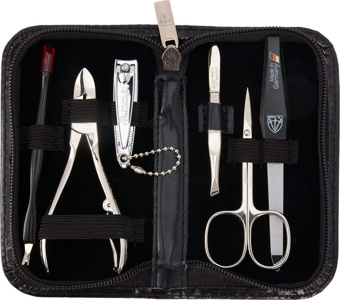 3 Swords Germany - brand quality 6 piece manicure pedicure grooming kit set for professional finger & toe nail care scissors clipper fashion leather case in gift box, Made in Solingen Germany (83202)