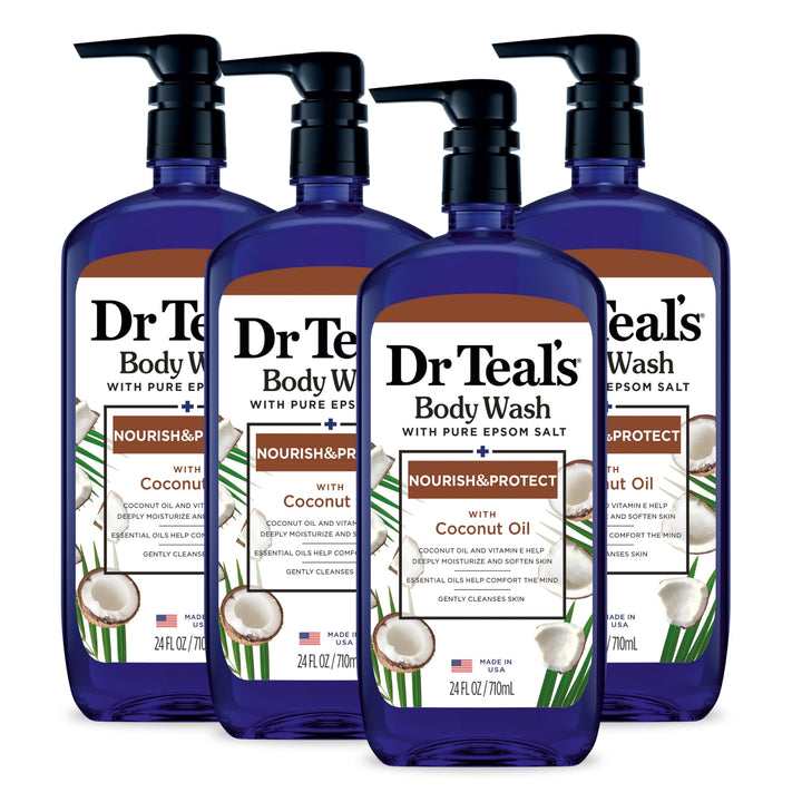 Dr Teal's Body Wash with Pure Epsom Salt, with Coconut Oil, 24 fl oz (Pack of 4)