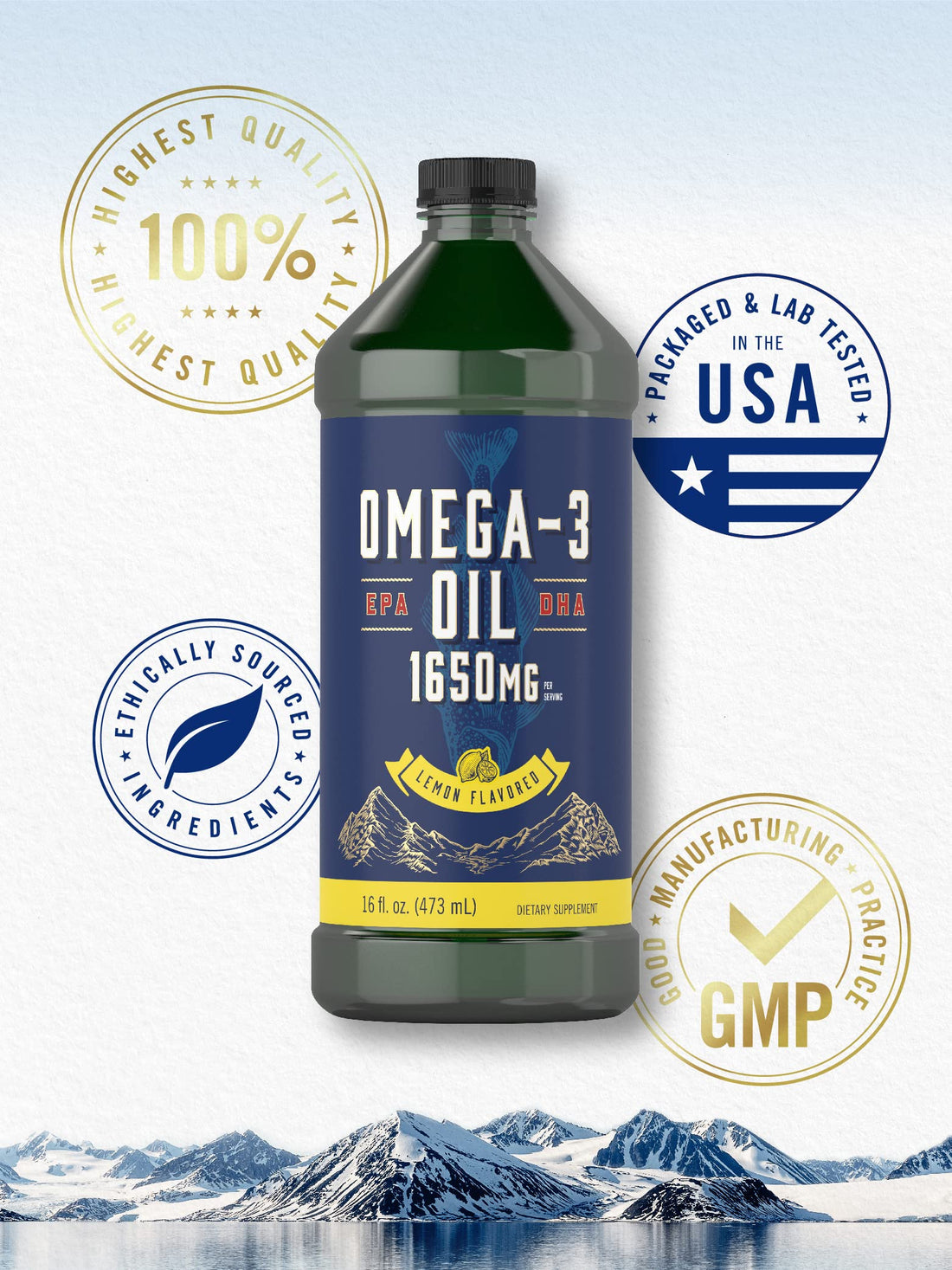 Carlyle Omega 3 Fish Oil Liquid | 1650mg | 32 fl oz (2 x 16oz Bottles) | Lemon Flavor | Non-GMO & Gluten Free Supplement
