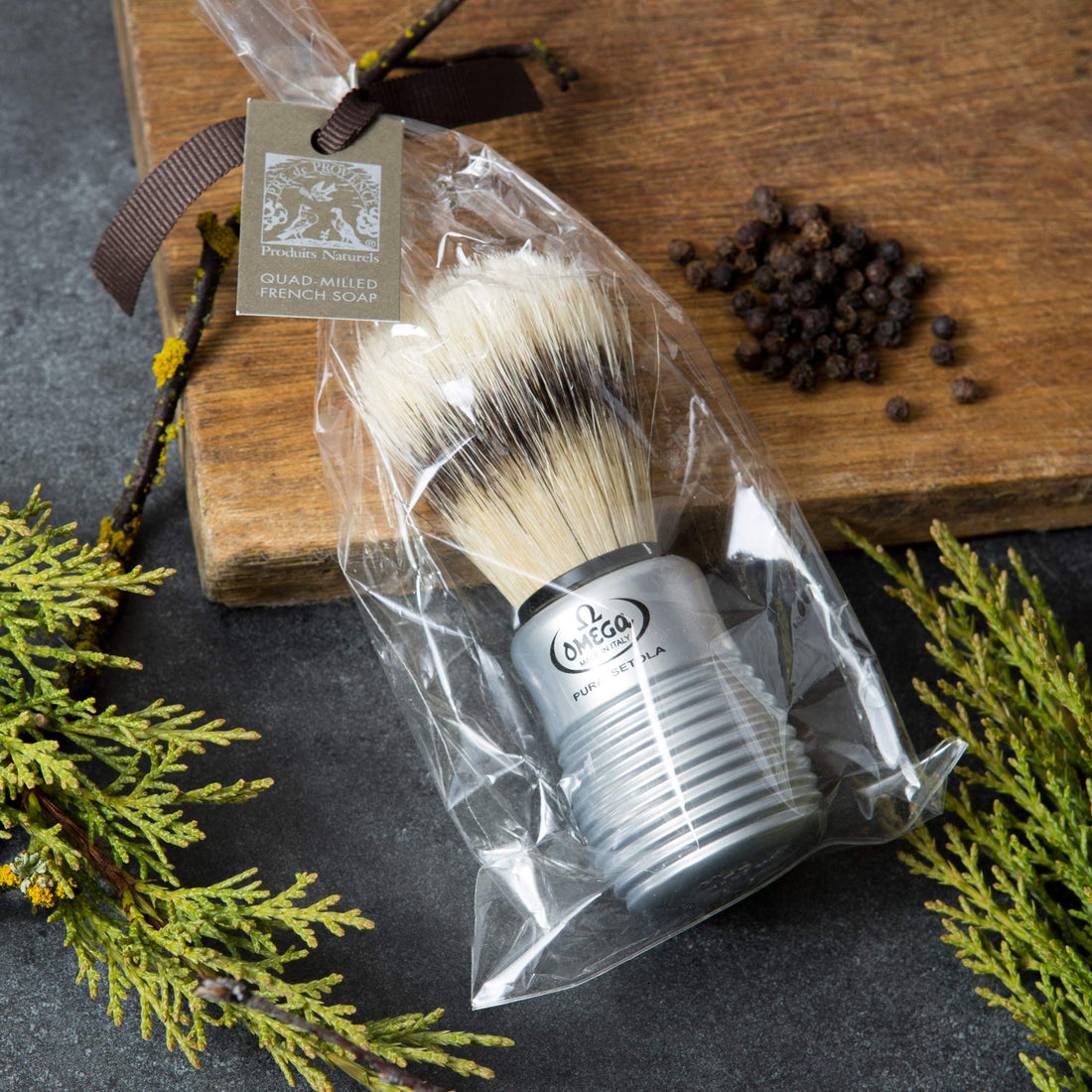 Pre de Provence Men's Boar Bristle Shave Brush with Aluminum Handle for Quick Lather