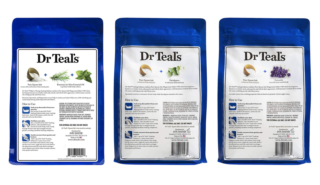 Dr. Teals Epsom Salt Bundle, 3 Items: 1 Relax & Relief Eucalyptus Spearmint 3lbs, 1 Sooth & Sleep Lavender 3lbs and 1 Therapy & Relief Rosemary and Mint 3lbs.