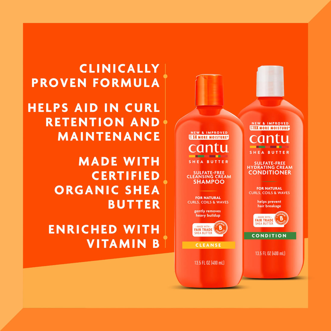 Cantu Sulfate-Free Cream Shampoo & Conditioner Bundle, 13.5 Fl Oz (Pack of 2)