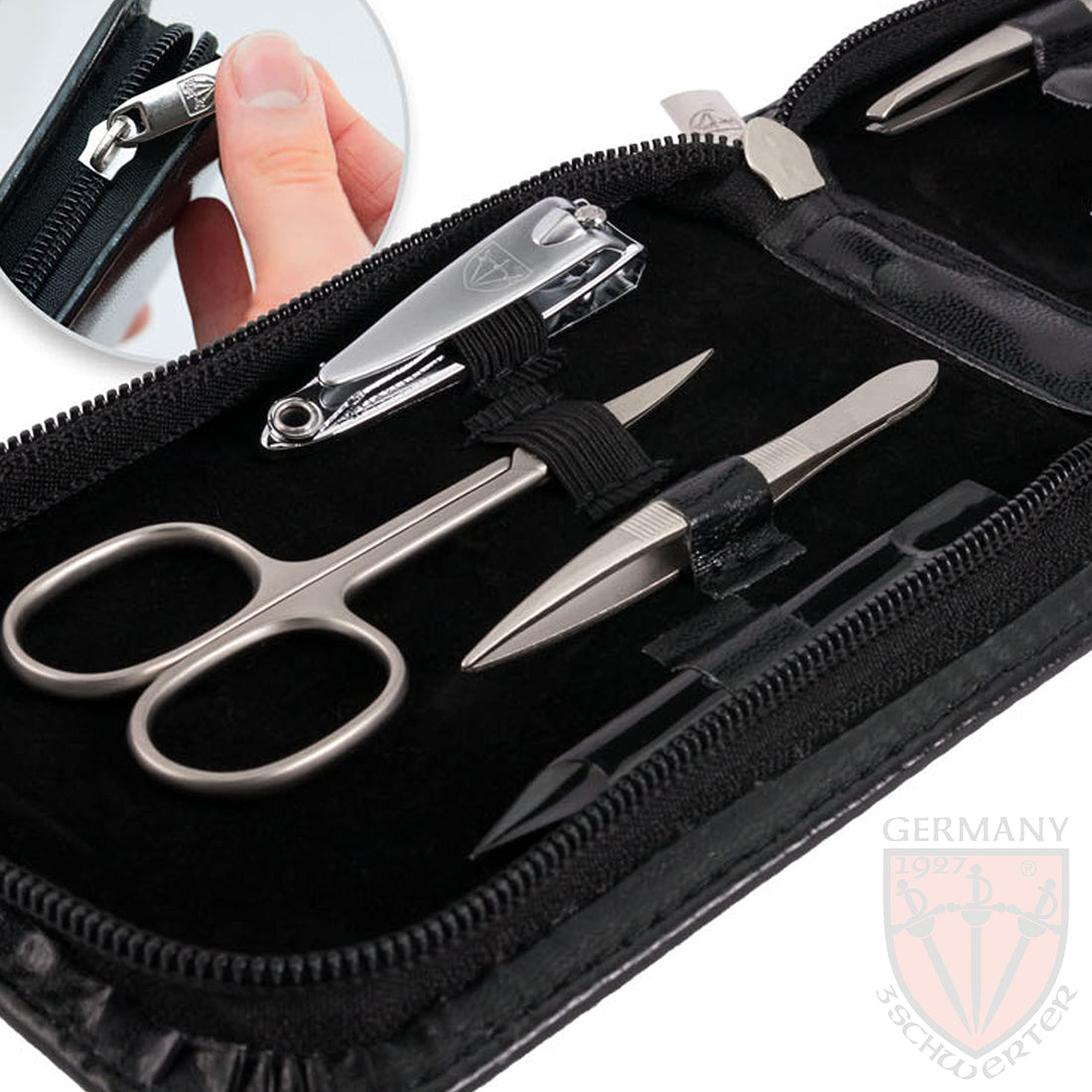 Three Swords Exclusive 8 Piece Manicure Pedicure Grooming Nail Care Set / Kit / Case Made In Solingen / Germany (000774)