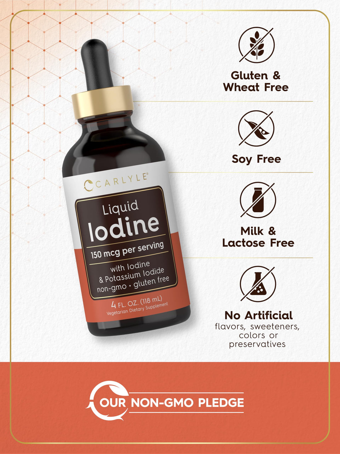 Carlyle Liquid Iodine Drops 4 fl oz | 150 mcg | Iodine & Potassium Iodide Supplement | Vegetarian Liquid Tincture | Non-GMO, Gluten Free