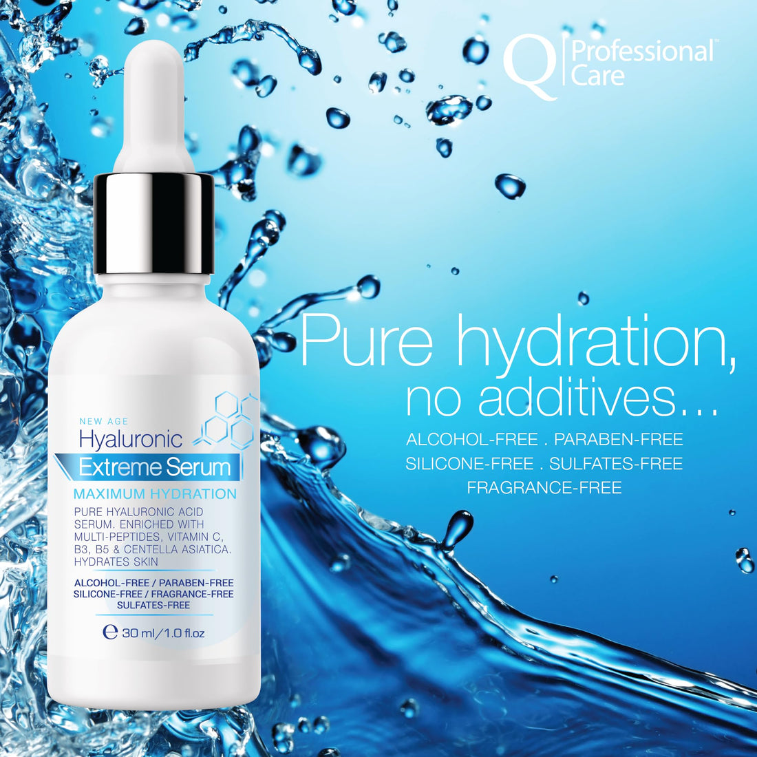 Q|Professional Care Serum for Face | Hyaluronic Acid | Vitamin C | Microneedling | HCA | Multi-Peptides, Vitamins B5, B3, Niacinamide & Centella Asiatica | Alcohol free, Fragrance-Free