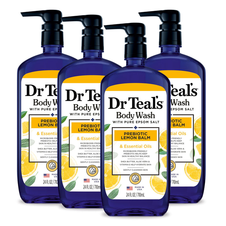 Dr Teal's Body Wash with Pure Epsom Salt, with Prebiotic Lemon Balm & Sage, 24 fl oz (Pack of 4)