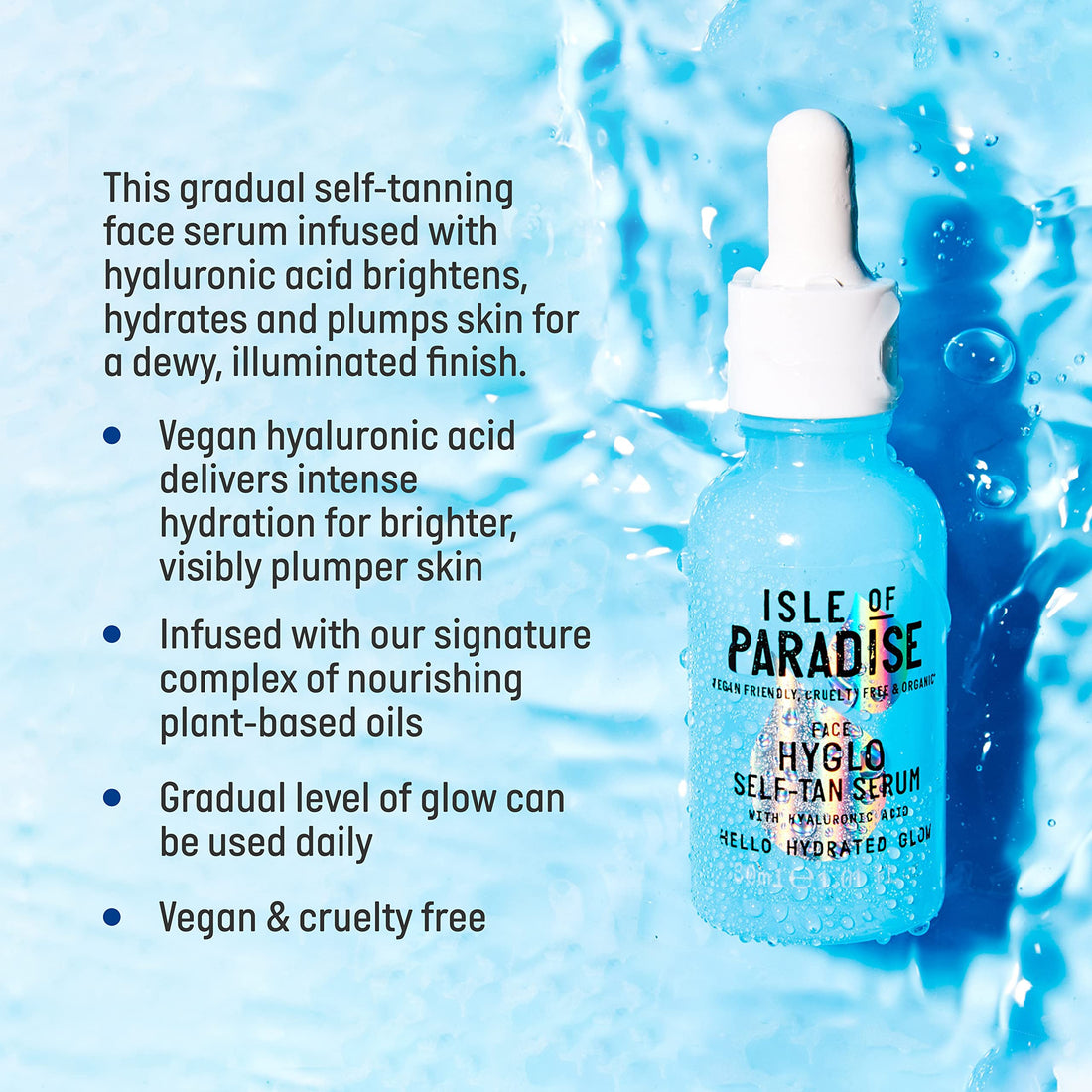 Isle of Paradise Hyglo Face Hyaluronic Self Tan Serum - Hydrating and Brigtening Gradual Tan Facial Serum, Vegan and Cruelty Free, 1.01 Fl Oz