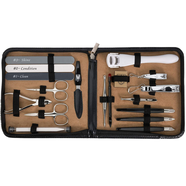 3 Swords - 18 Piece Manicure & Pedicure Kit made of high quality artificial leather in black Quality: Made in Solingen/Germany