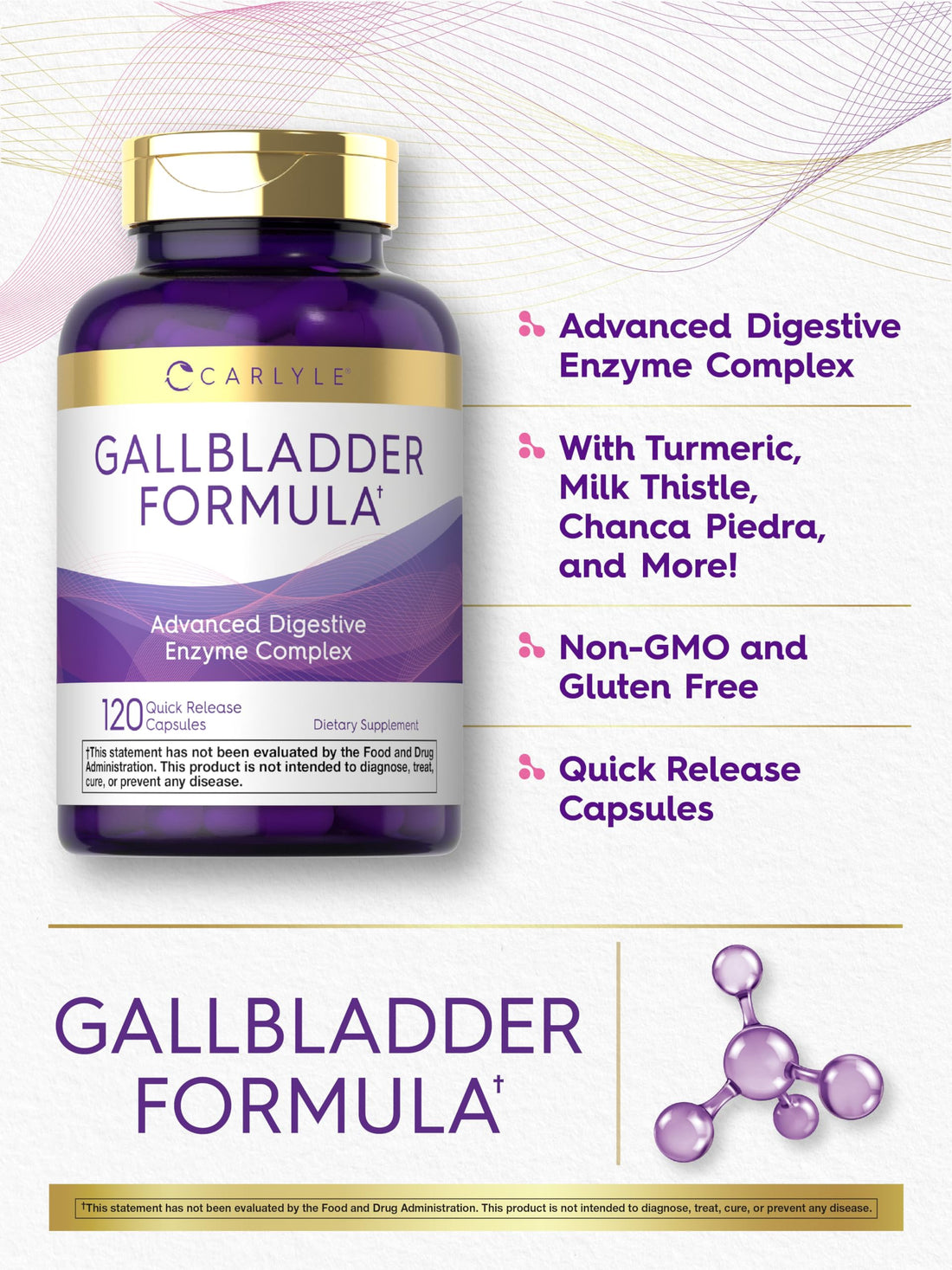 Carlyle Gallbladder Supplement | 120 Quick Release Capsules | Complete Digestive Enzyme Complex | Non-GMO & Gluten Free Formula