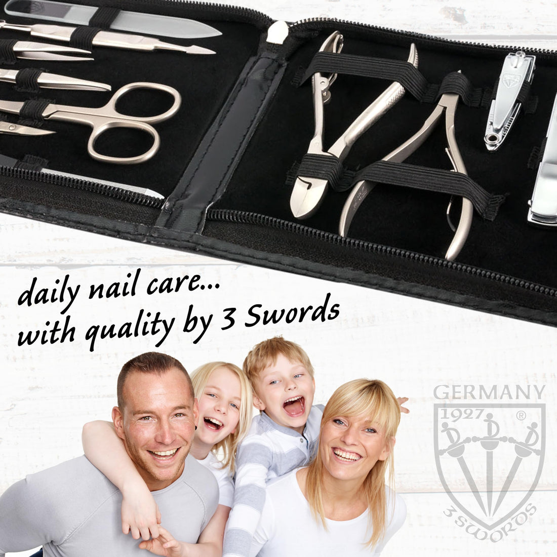 3 Swords Germany - brand quality 12 piece manicure pedicure grooming kit set for professional finger & toe nail care scissors clipper fashion leather case in gift box, Made in Solingen Germany (03850)