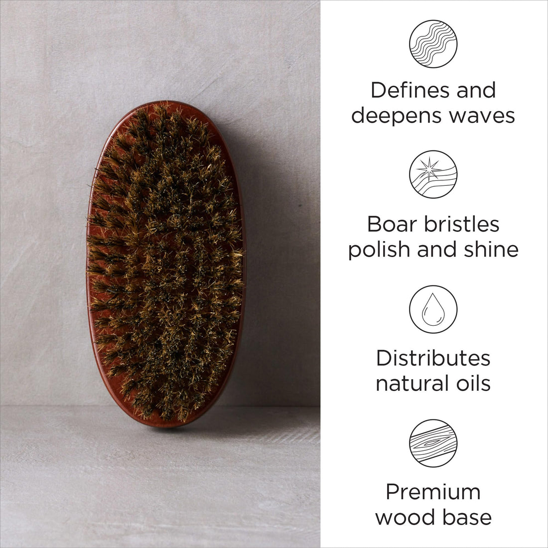 Diane Premium 100% Boar Bristle Military Wave Brush for Men and Barbers, Medium-Firm Bristles for Thick Coarse Hair, Detangling, Smoothing