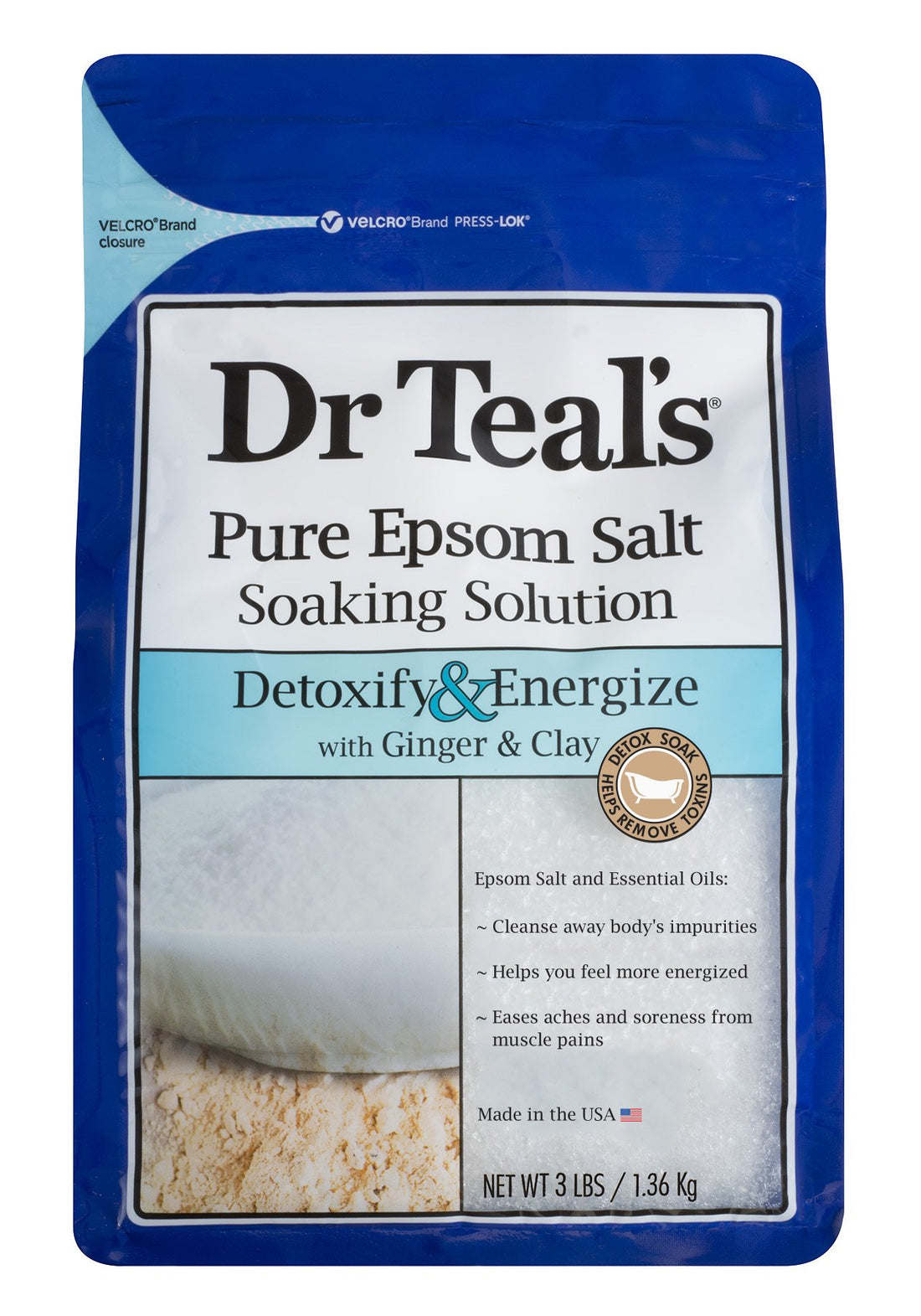 Dr Teal's Pure Epsom Salt Soaking Solution, Energize with Ginger & Clay, 3 Pound Bag