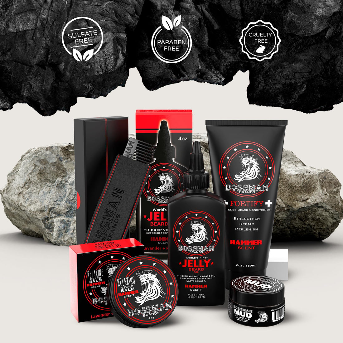 Bossman Bossman Complete Beard Kit - Beard Oil, Conditioner, and Balm. Eliminate Beard Itch, Grower a Thicker, More Mature Beard (Hammer Scent)