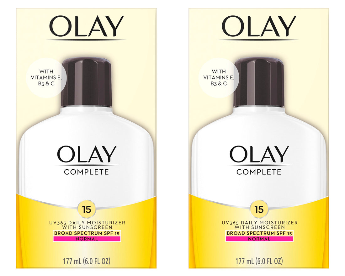 Olay Face Moisturizer Complete Lotion All Day Daily Facial Moisturizing Lotion SPF 15 for Normal Skin and Hydration, Oil-Free Non-Greasy, 6 Fl Oz (Pack of 2)
