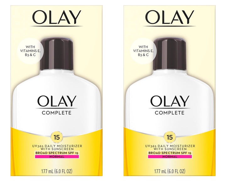 Olay Face Moisturizer Complete Lotion All Day Daily Facial Moisturizing Lotion SPF 15 for Normal Skin and Hydration, Oil-Free Non-Greasy, 6 Fl Oz (Pack of 2)