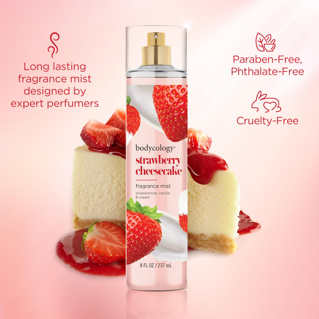 Bodycology Long-Lasting Fragrance Body Mist, Strawberry Cheesecake, 8 fl oz