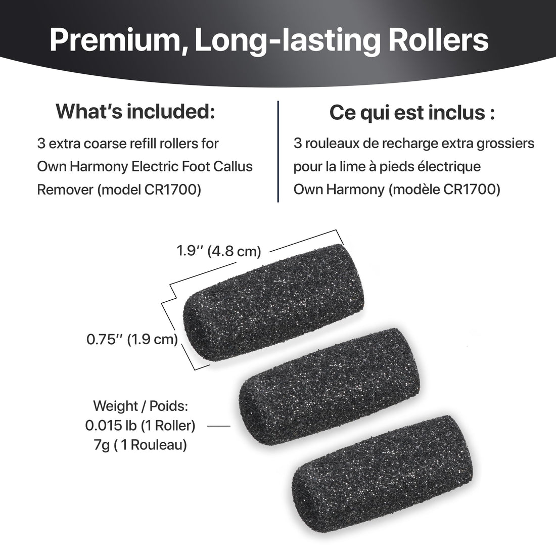 Extra Coarse Refill Rollers by Own Harmony for Electric Callus Remover CR1700: Professional Foot Care for Healthy Feet, Best Pedicure File Tools - Refills 3 Pack Extra Coarse Replacement Roller Heads