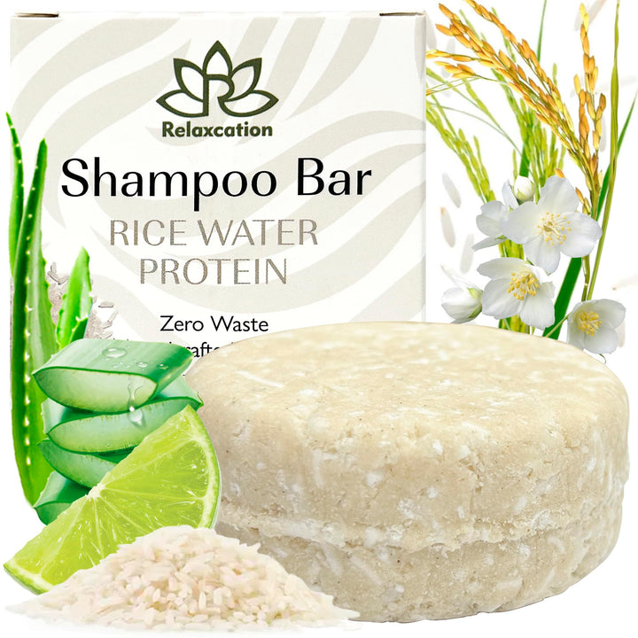 Shampoo Bar RICE WATER PROTEIN For Hair Growth | Rice Solid Shampoo for Weak or Damaged Hair | Hydrating, Nourishing, and Refreshing | Made in US | Paraben and Sulfate-Free