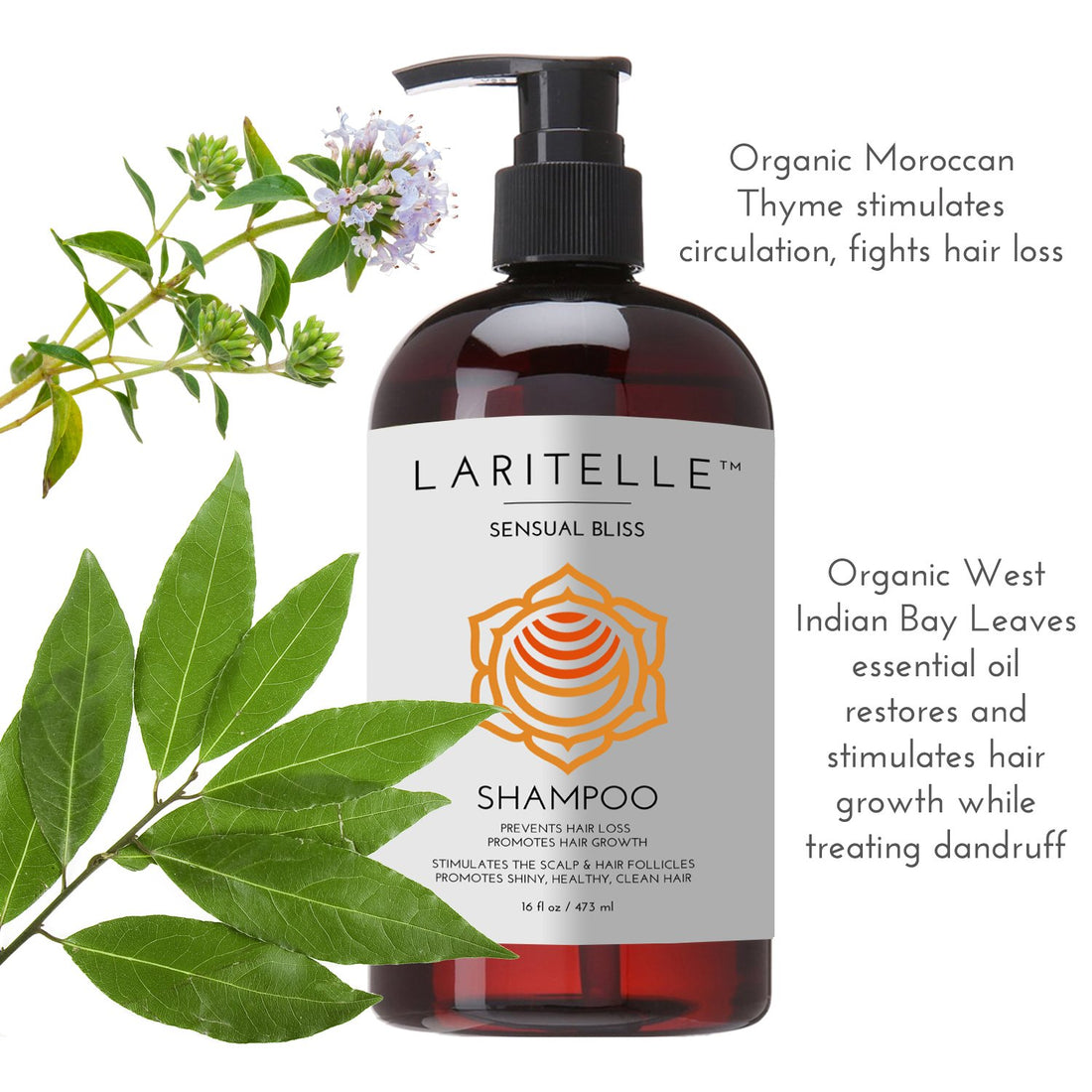 Laritelle Organic Hair Growth Set | Shampoo 16 oz + Conditioner 16 oz + Hair Loss Treatment 4 oz | Argan Oil, Rosemary, Palmarosa & Orange | NO GMO, Sulfates, Gluten, Alcohol, Parabens, Phthalates