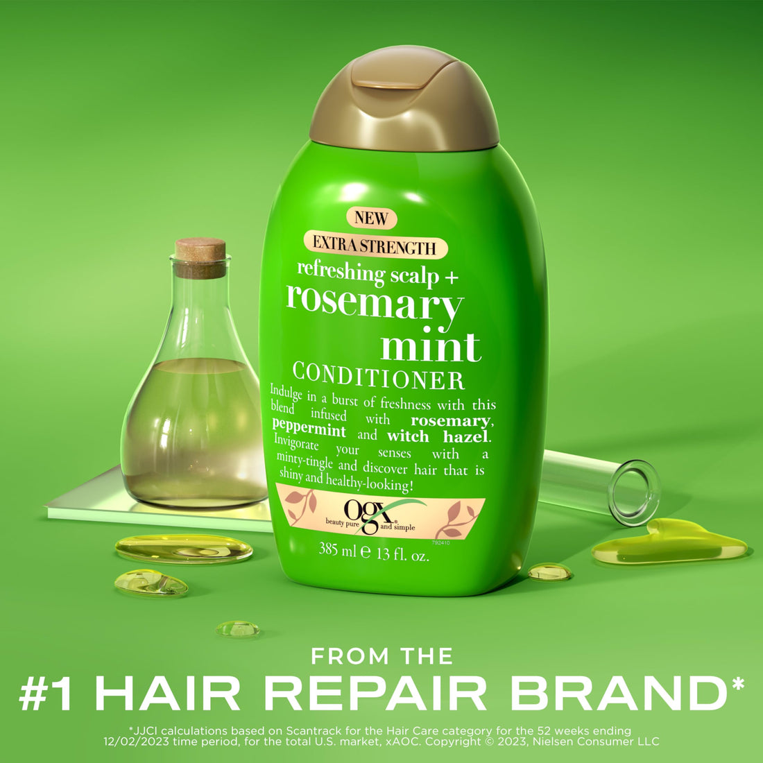OGX Extra Strength Refreshing Scalp + Rosemary Mint Conditioner, Nourishing Hair Conditioner Infused with Rosemary Mint for Shiny, Healthy-Looking Hair, Sulfate-Free Surfactants, 13 fl. Oz