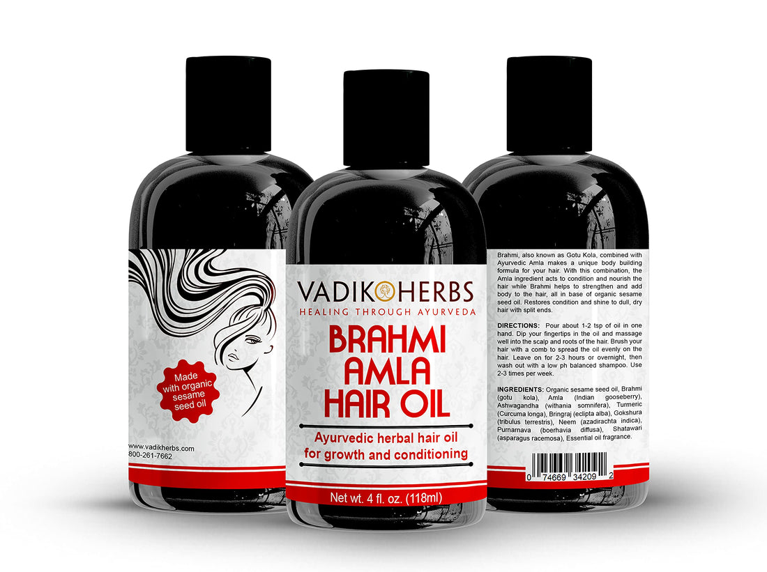 Brahmi-Amla Hair Oil (4oz) by Vadik Herbs | Promotes excellent hair growth and hair conditioning | all natural herbal solution for hair loss, thinning hair, balding | Great as a beard oil as well