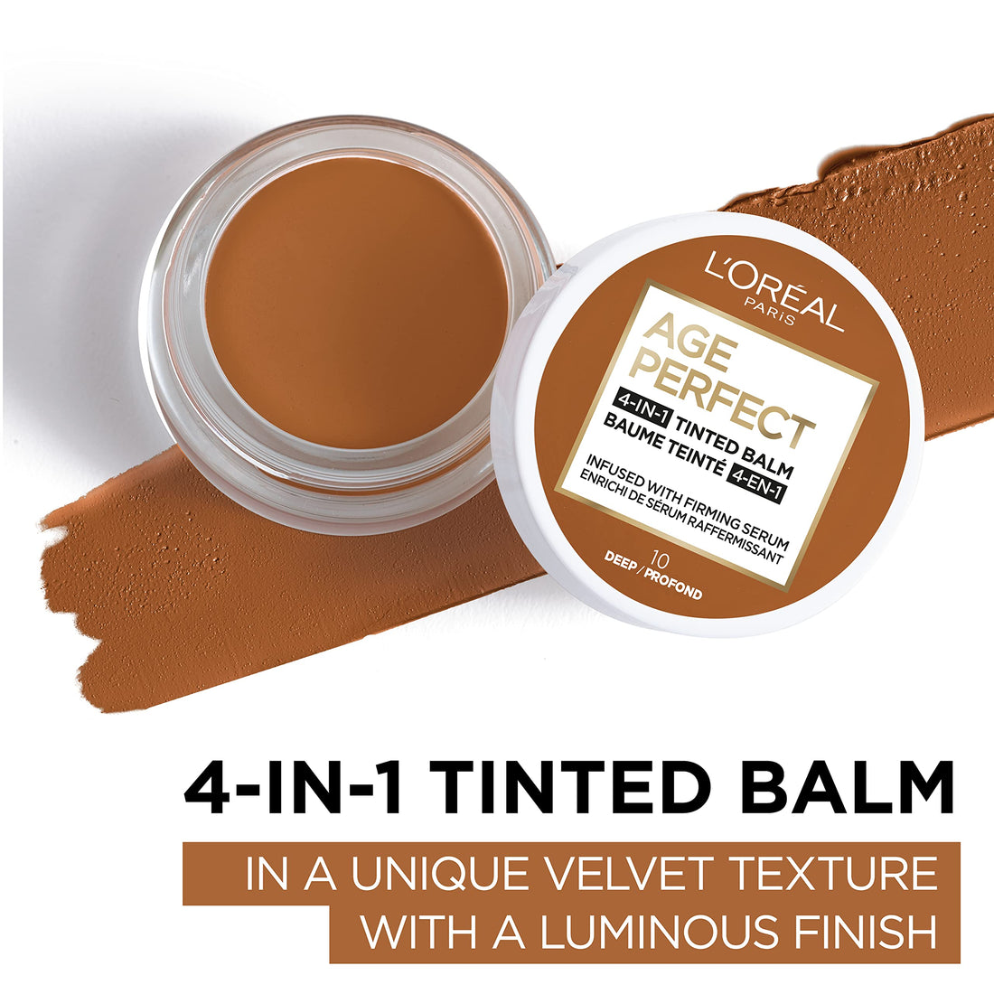 L'Oreal Paris Age Perfect 4-in-1 Tinted Face Balm Foundation with Firming Serum, Deep 10, 0.61 Ounce