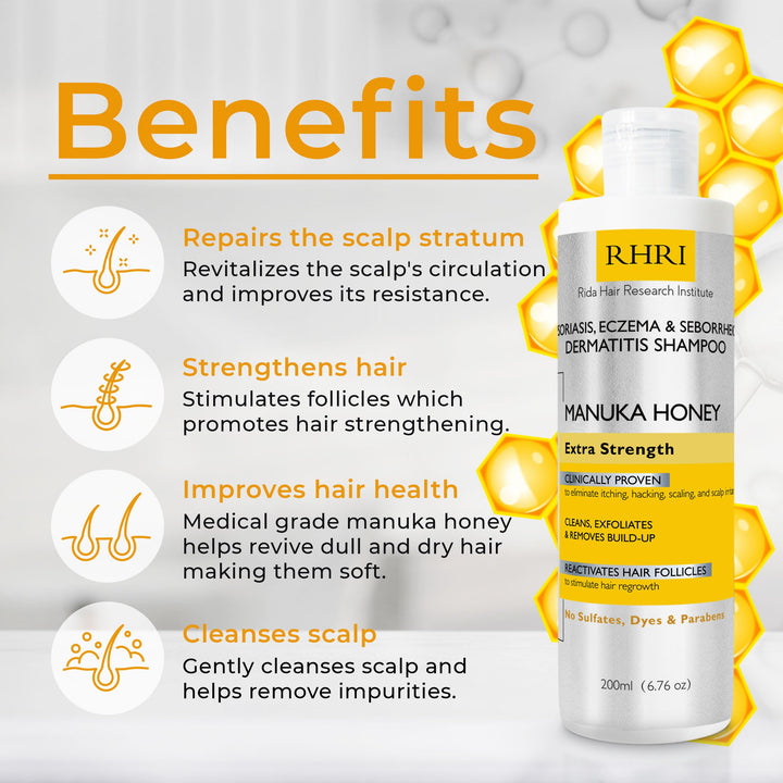 Psoriasis Shampoo for Men & Women with Manuka Honey | Best Itchy Scalp Treatment for Eczema, Seborrheic Dermatitis, Ringworm & Folliculitis Scalp Treatment