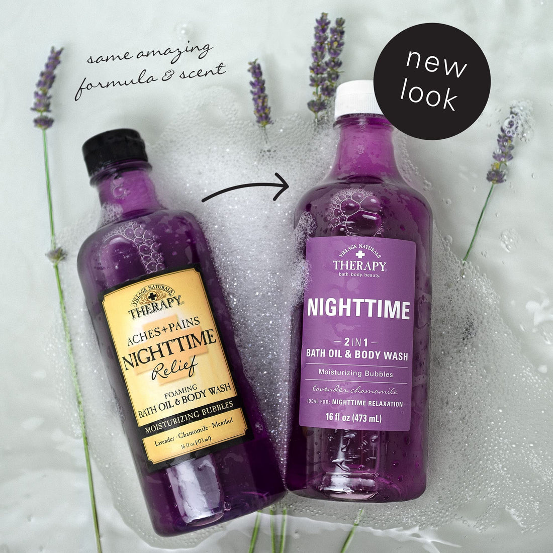 Village Naturals Aches and Pains Nighttime Relief Foaming Bath Oil and Body Wash 16 oz. 2 pack