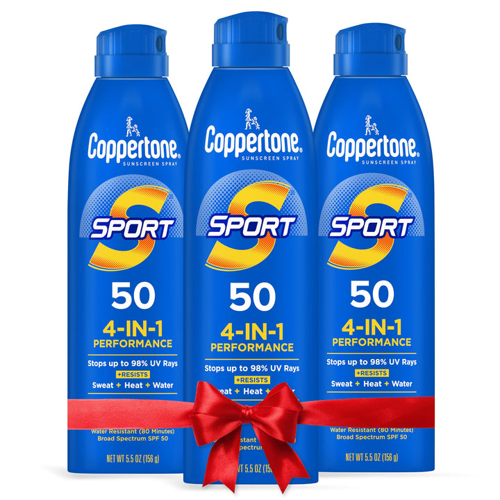 Coppertone Sport Sunscreen Spray SPF 50, Water Resistant Spray Sunscreen, Broad Spectrum SPF 50 Sunscreen, Bulk Sunscreen Pack, 5.5 Oz Bottle, Pack of 3