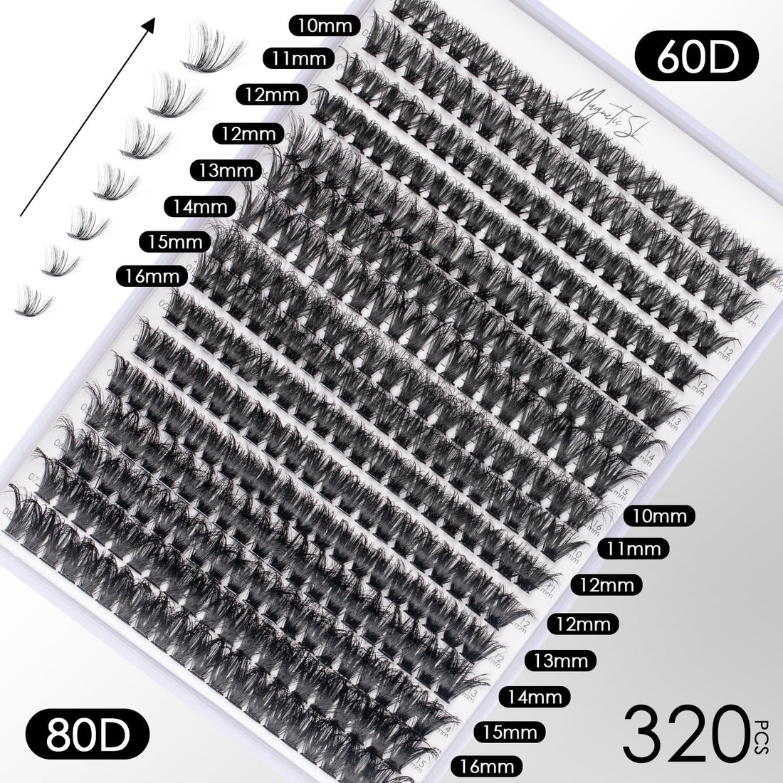 DIY Lash Extensions Kit 320pcs Individual Lashes Clusters 60D 80D D Curl Eyelash Extension Kit with Applicator and Lash Bond&Seal,Clusters Lash Glue Remover For False Eyelash Mix 10-16mm (60D+80D KIT)