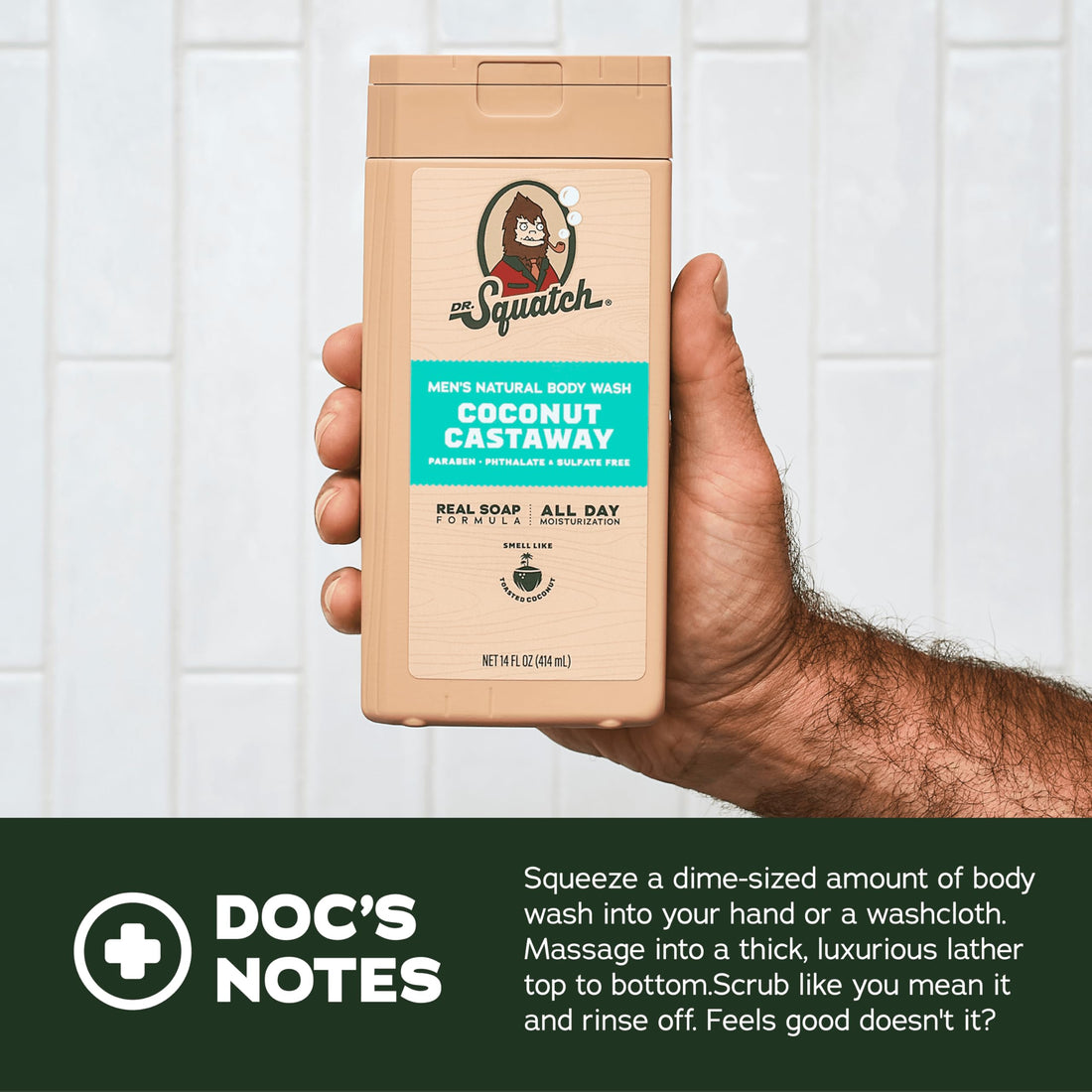 Dr. Squatch NEW Natural Body Wash for Men - Non-Exfoliating - Coconut Castaway + Wood Barrel Bourbon (14 oz, 2 Pack)