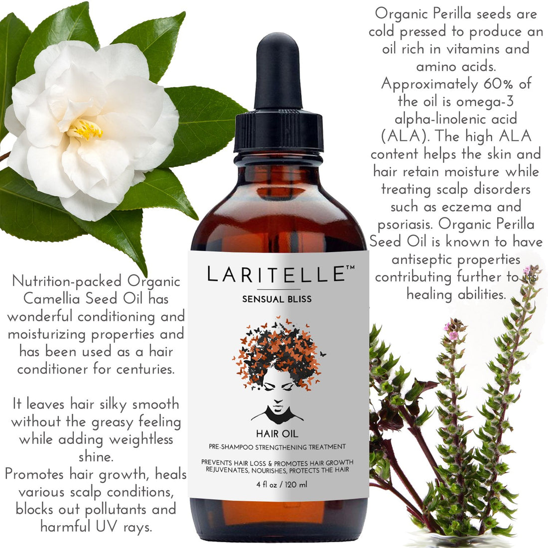 Laritelle Organic Hair Growth Set | Shampoo 16 oz + Conditioner 16 oz + Hair Loss Treatment 4 oz | Argan Oil, Rosemary, Palmarosa & Orange | NO GMO, Sulfates, Gluten, Alcohol, Parabens, Phthalates