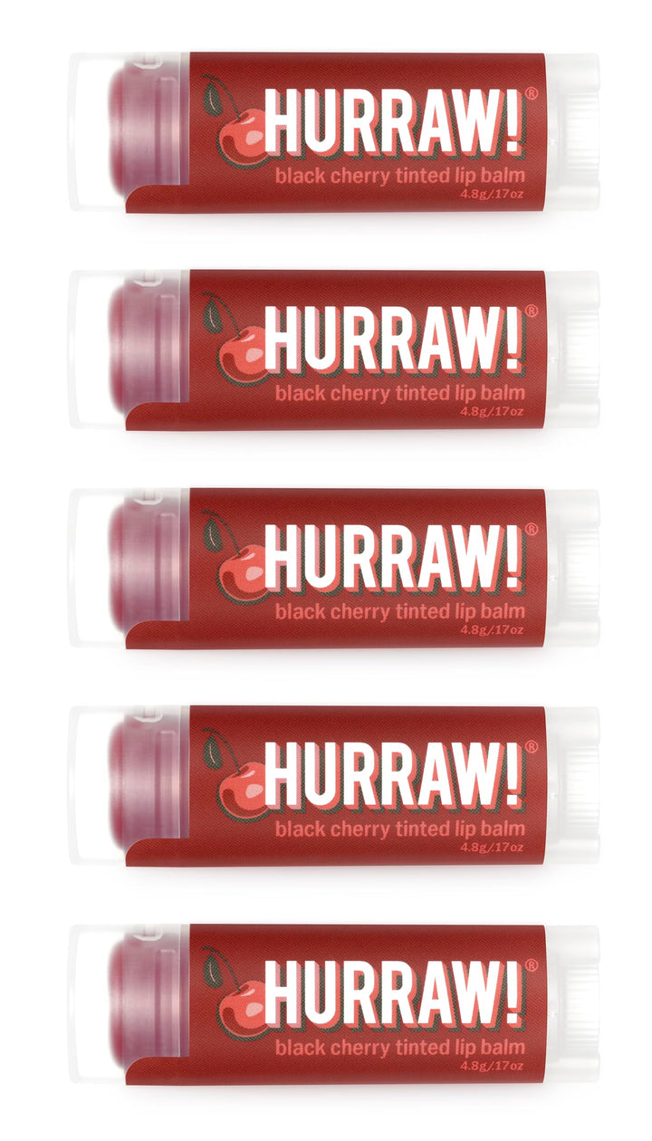 Hurraw! Black Cherry Tinted Lip Balm, 5 Pack: (Sheer Red Tint) Organic, Certified Vegan, Cruelty and Gluten Free. Non-GMO, 100% Natural Ingredients. Bee, Shea, Soy and Palm Free. Made in USA
