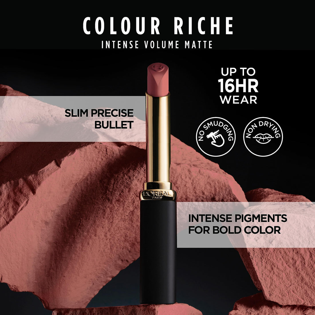 L’Oréal Paris Colour Riche Intense Volume Matte Lipstick, Lip Makeup Infused with Hyaluronic Acid for up to 16HR Wear, Worth It, 0.06 Oz