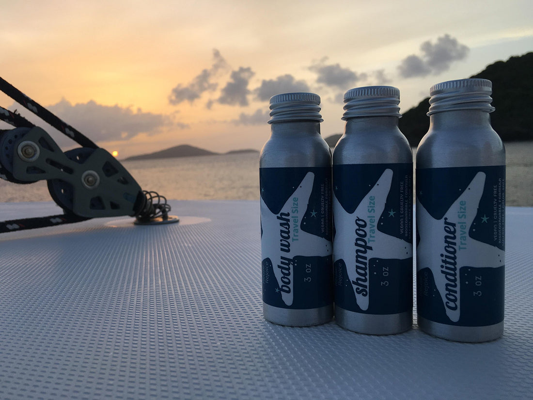 Refillable Travel Size Shampoo + Conditioner + Body Wash: Rosemary, Mint, Vanilla, 2.5 oz