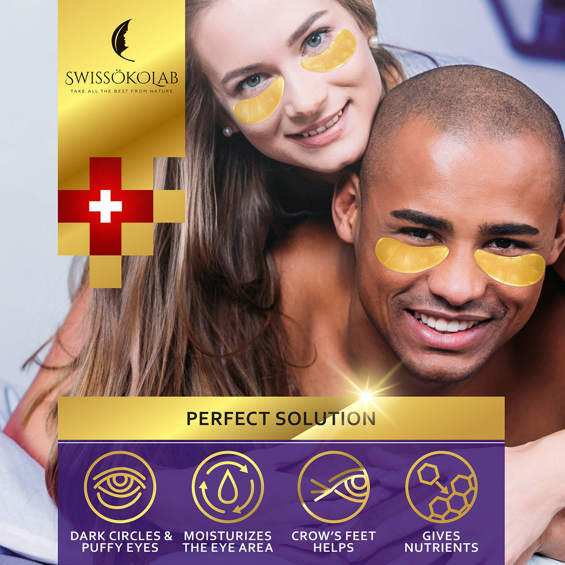 Under Eye Mask Gold Eye Mask Anti-Aging Hyaluronic Acid 24k Gold Eye Patches Under Eye Pads for Moisturizing & Reducing Dark Circles Puffiness Wrinkles